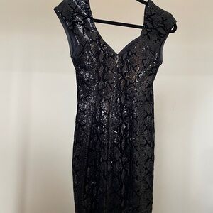 Black Sequin Snakeskin Sweetheart Dress